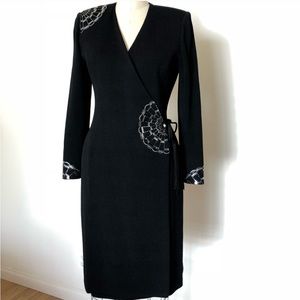 St John evening black knit wrap dress size 6